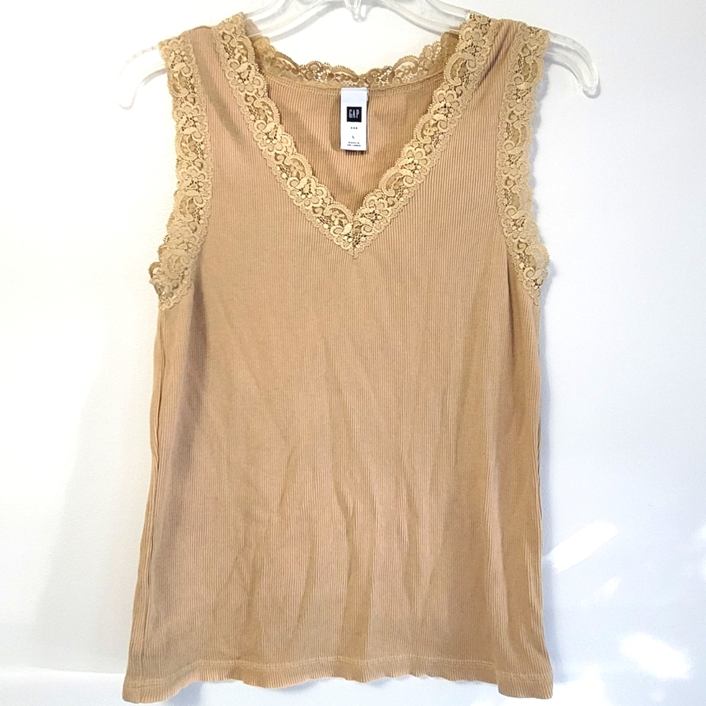 Gap Tan Lace Trimmed Cotton Tanktop Size Large